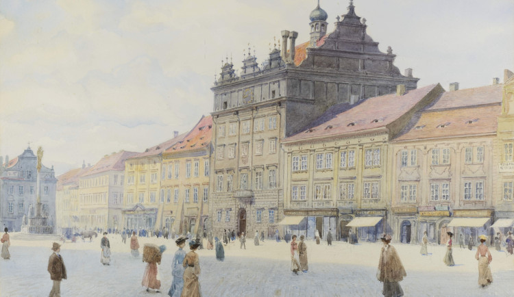 Václav Jansa, Severní strana náměstí Republiky s radnicí (z cyklu Stará Plzeň), 1905