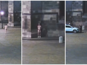 VIDEO: Naháč marně skrýval před policisty své bledé půlky za katedrálou