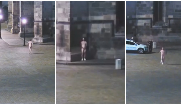 VIDEO: Naháč marně skrýval před policisty své bledé půlky na katedrálou