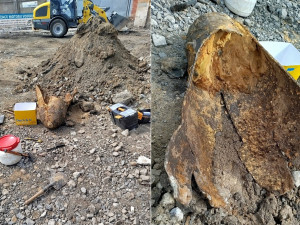 Zápalnou leteckou pumu vykopali dělníci při opravě ulice. Jde o pozůstatek náletu na klatovské nádraží