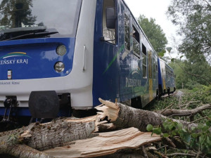 Vlak vykolejil po nárazu do padlého stromu, doprava na železnici stojí