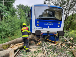 Vlak vykolejil po nárazu do spadlého stromu, doprava na železnici stojí