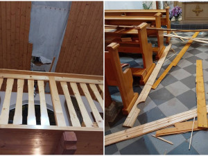 Zfetovaný muž se propadl střechou do kostela, předtím házel po lidech tašky