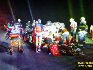 Auto vyletělo ze silnice, narazilo do stromu a převrátilo se. Řidič byl opilý