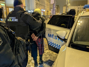 Policejní zákrok proti zakuklenému muži s pálkou