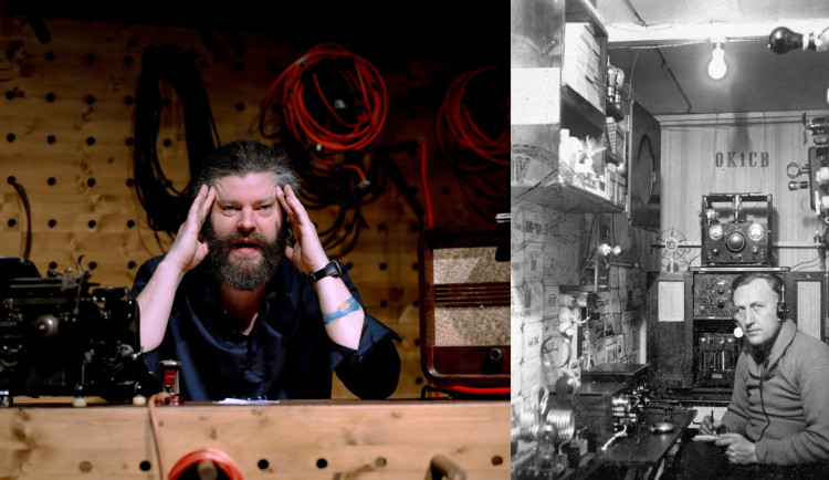 Divadelní Batlička a skutečný Otakar Batlička ve své radiové kabině