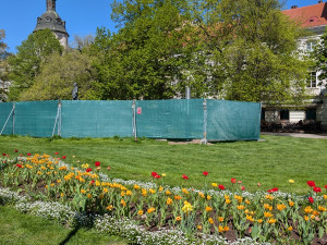 Fontána Corso je zatím obehnána plotem.