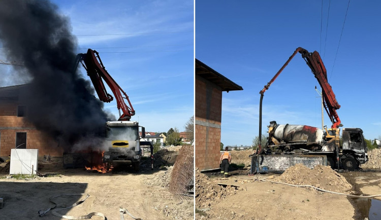 Domíchávač betonu při práci zachvátil požár, škoda přesáhla pět milionů