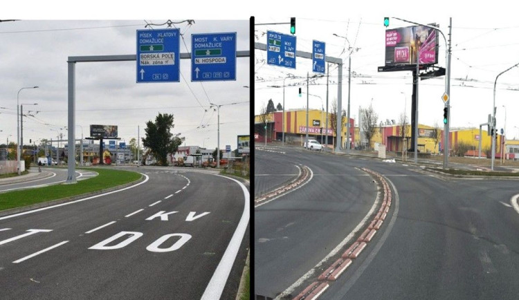 Na obří křižovatce u Makra se konečně obnovuje totálně ošoupané vodorovné značení