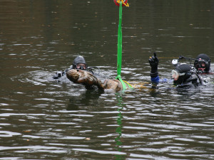 FOTOGALERIE: Vylovení sochy "andělíčka" z Košuteckého jezírka v roce 2009