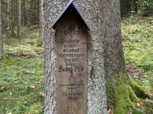 Prkno připomínající skautského vůdce Šedého Vlka