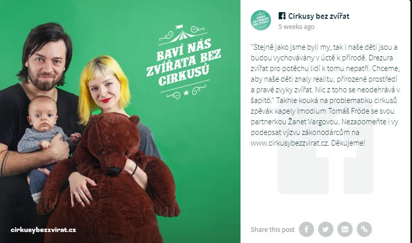 Divoká zvířata do šapitó nepatří, kampaň chce Cirkusy bez zvířat! Podporují ji i známé osobnosti.