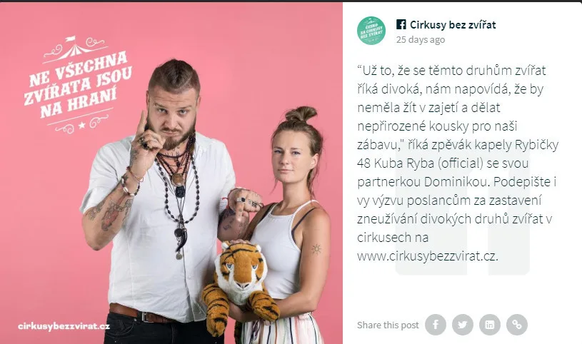 Divoká zvířata do šapitó nepatří, kampaň chce Cirkusy bez zvířat! Podporují ji i známé osobnosti.