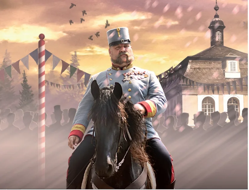Plukovník Schleiss z 35.pěšího pluku přijíždí blahopřát hraběti