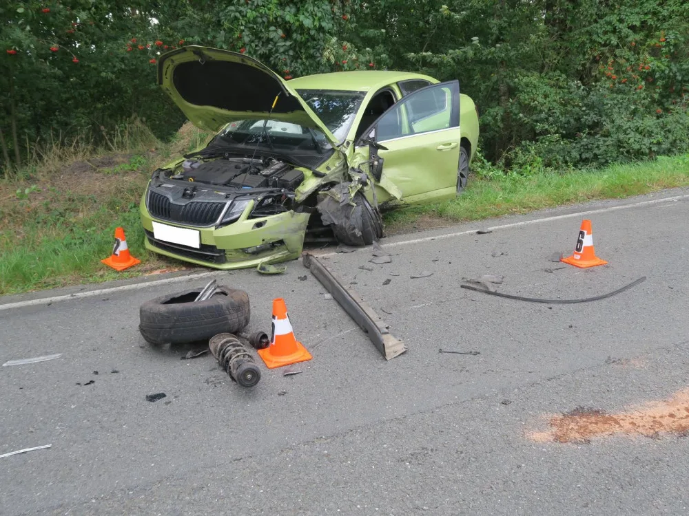 Řidič se vyhýbal ptáku na silnici, přejel do protisměru a naboural další automobil