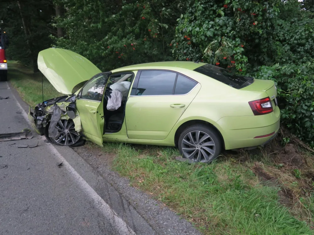 Řidič se vyhýbal ptáku na silnici, přejel do protisměru a naboural další automobil