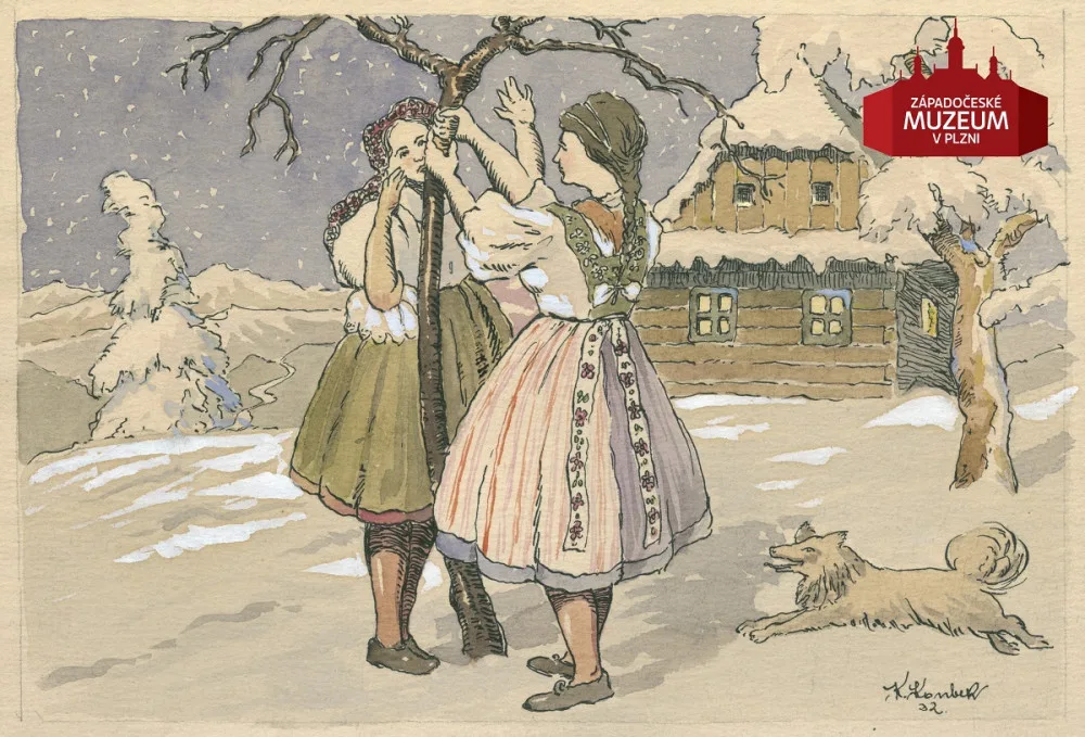 Vyobrazení jednoho z vánočních zvyků malířem Karlem Koubkem, ZČM