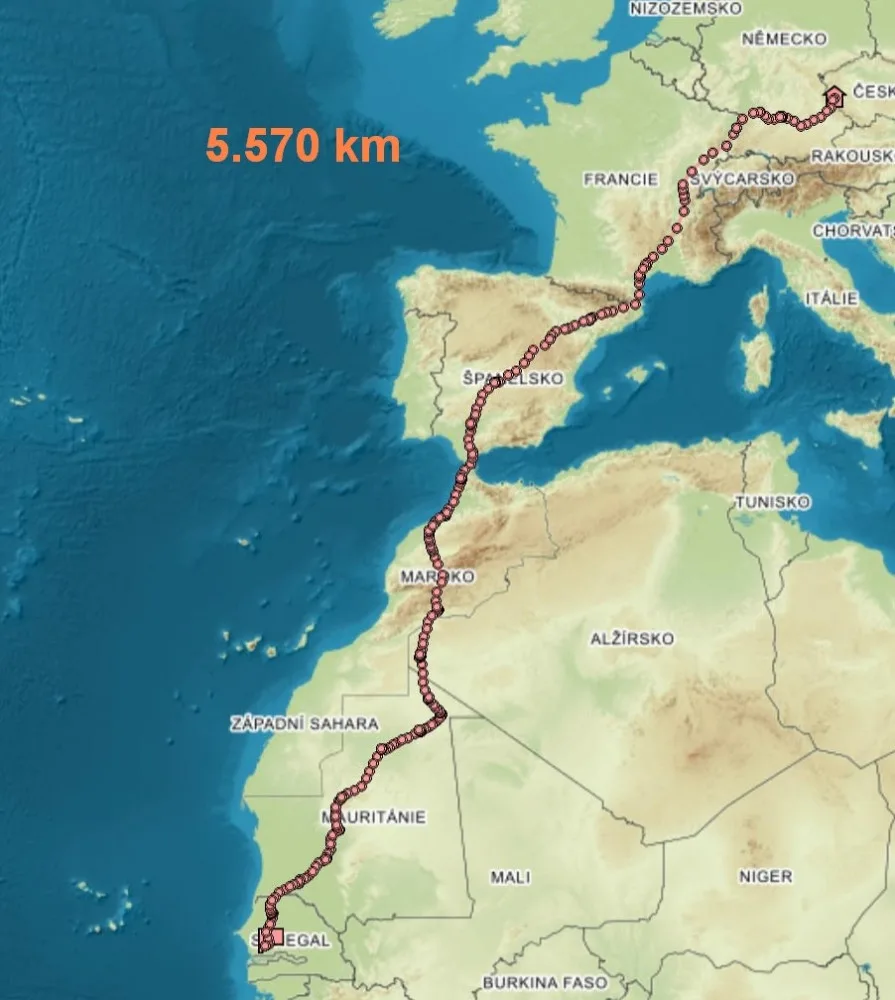 Mapka znázorňuje zpáteční cestu Kryštofy domů