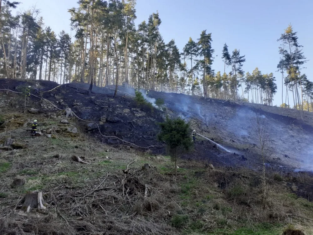 Nahlášené pálení se rychle vymklo kontrole, oheň zasáhl i část lesa