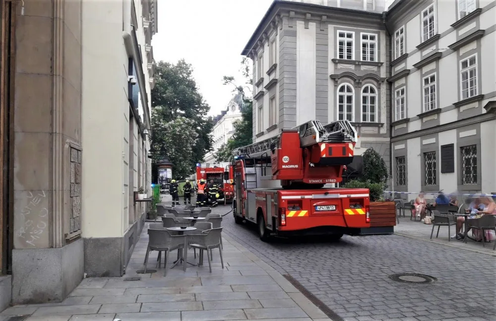 Kočka zachráněná při požáru bytu dostala od hasičů přímo na chodníku kyslíkovou terapii