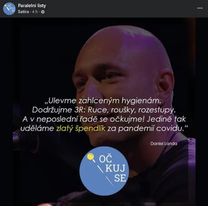 Očkuj se i ty, vyzývá Landa, jde však o fake. Doufáme v žalobu, říkají autoři koláží