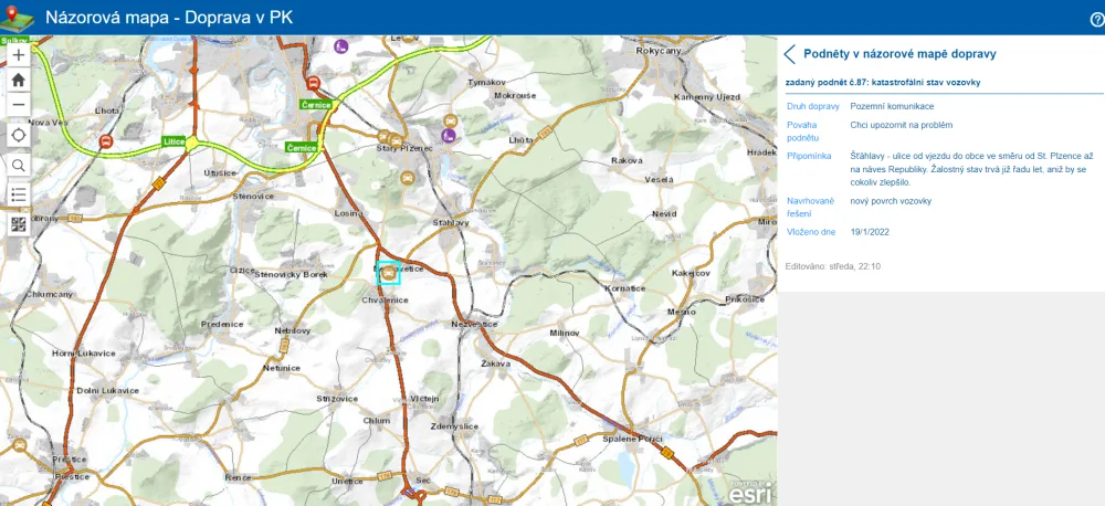 Názorová mapa Plzeňského kraje se plní podněty od veřejnosti, jak zlepšit dopravu na konkrétních místech