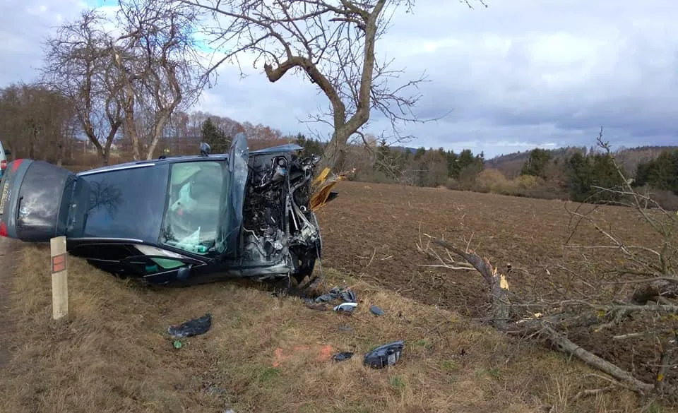 Řidič pod vlivem omamných látek a se zákazem řízení to napálil do stromu s kradeným Audi A4