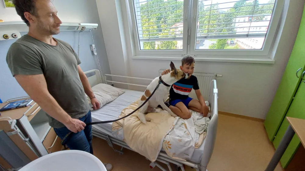Dětské pacienty v Klatovské nemocnici potěšil knižní a filmový psí hrdina Gump