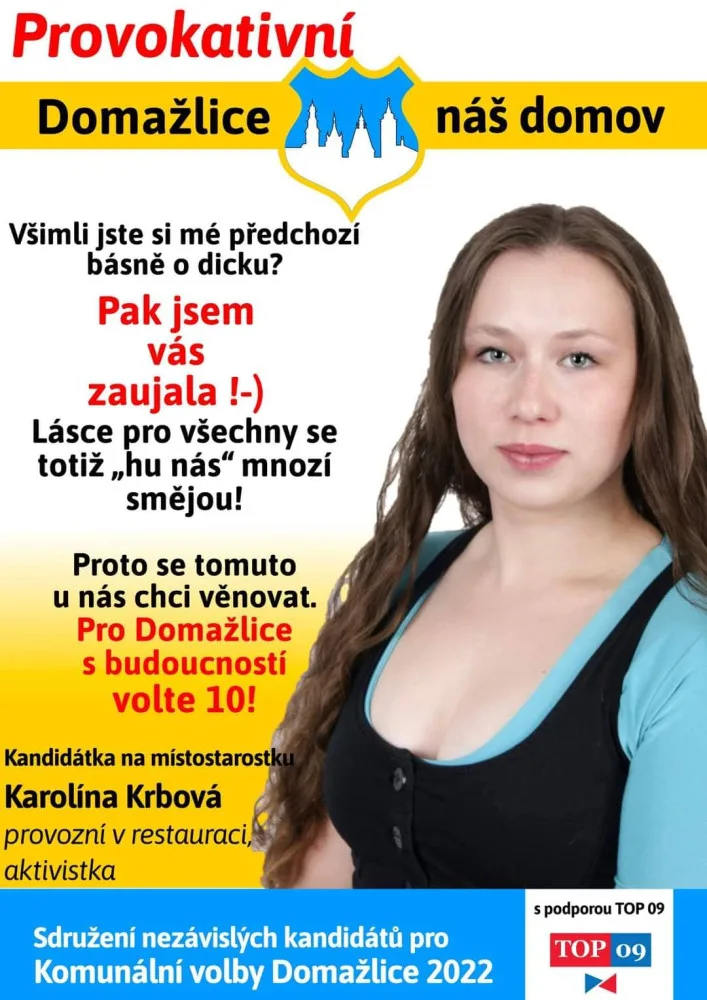 Předvolební skandál způsobila provokativním plakátem kandidátka na místostarostku Domažlic