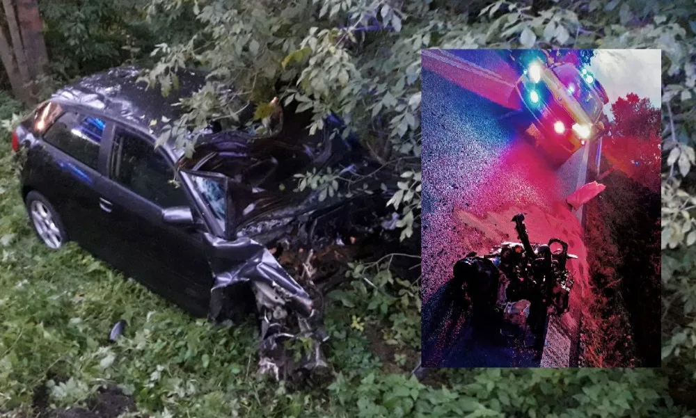 Při hrozivě vyhlížející nehodě vozu značky Audi vyletěl ven motor, jedna žena utrpěla těžké zranění