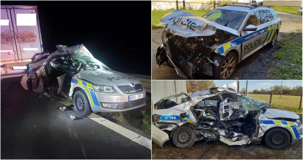 Cizinec v kradené dodávce sešrotoval při divoké honičce dvě policejní auta