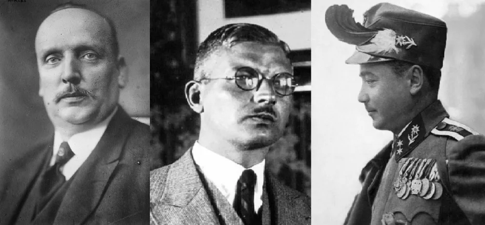 Na reliéfu není zcela jistě vyobrazen ani jeden z těchto rakouských politiků. Zleva Wilhelm Miklas, Kurt_Schuschnigg a Engelbert Dollfuss