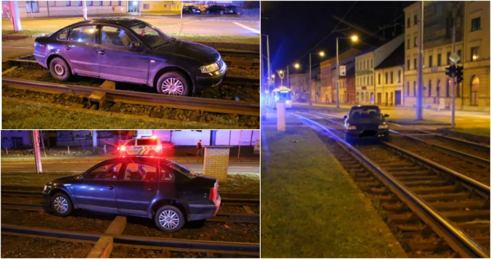 Zmatená řidička prorazila závoru u obchodního centra a zaparkovala v tramvajovém kolejišti