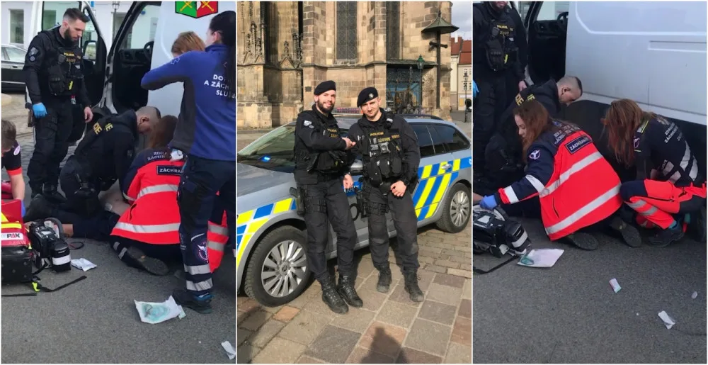 VIDEO: Policisté resuscitovali řidiče dodávky, který zkolaboval v centru Plzně