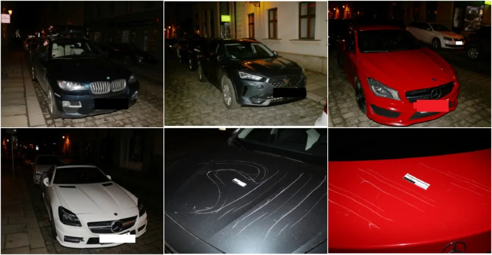 Vandal poničil 13 zaparkovaných aut, mezi nimi i luxusní Mercedesy a BMW