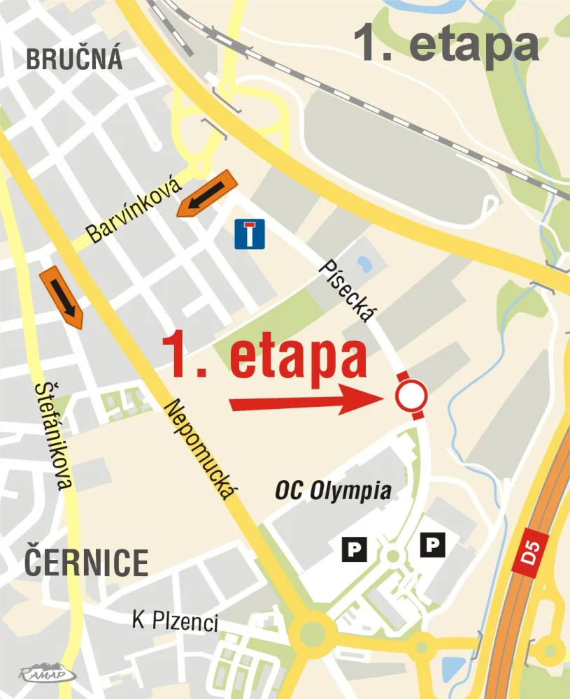 Příjezd do obchodního centra Olympia zkomplikuje rekonstrukce Písecké ulice, práce začnou zítra