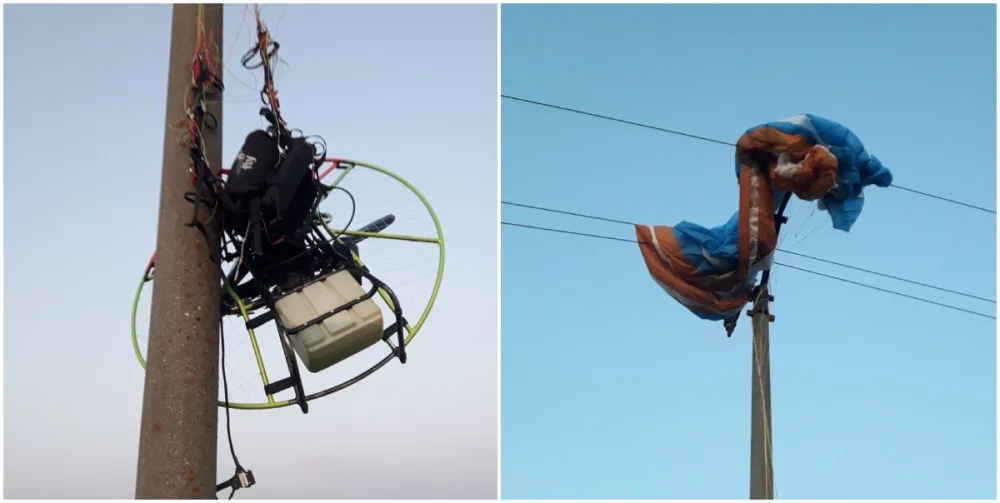 Paraglidista nezvládl přistání a namotal se do drátů vysokého elektrického vedení