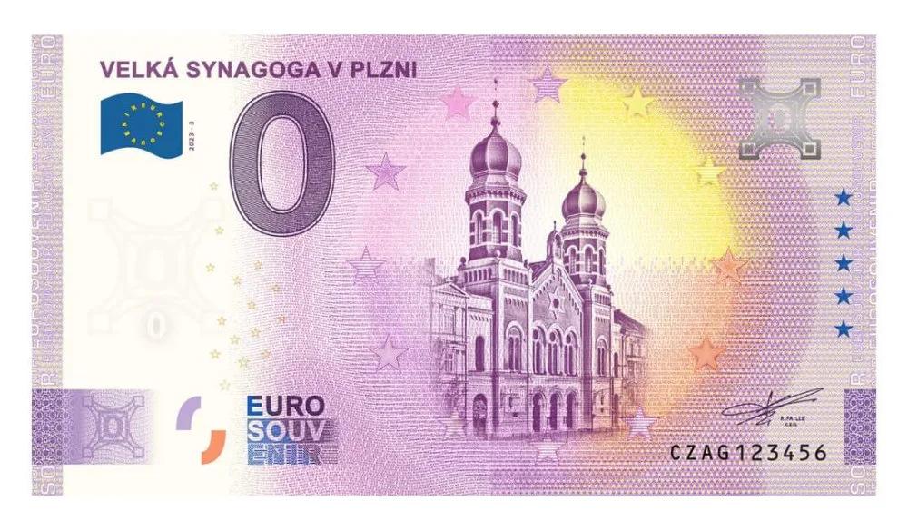 Novou pamětní bankovku pamětní bankovku z limitované edice série Euro Souvenir vydá město Plzeň s motivem Velké synagogy