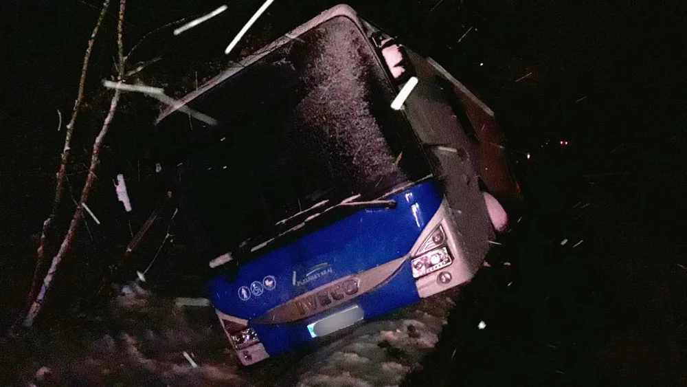 Autobus skončil v příkopu