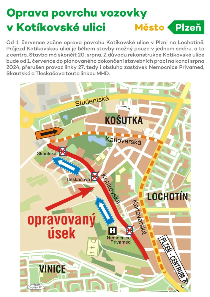 Goethova ulice dostane novou dlažbu a obrubníky, cestující v MHD se musí počítat s výlukou