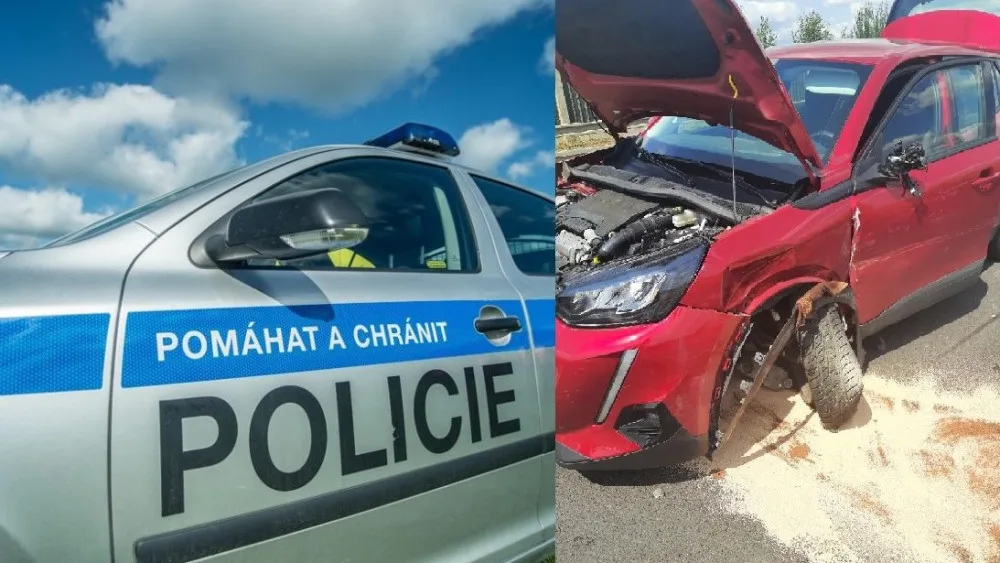 Po přivaděči se v protisměru řítil červený osobní automobil. Bočně narazil do vozidla, které jelo ve svém pruhu