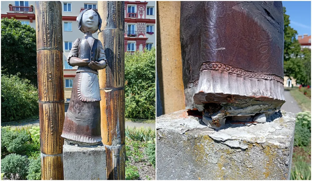 Oblíbenou sochu panenky s holoubkem opět poničili vandalové, letos už poněkolikáté