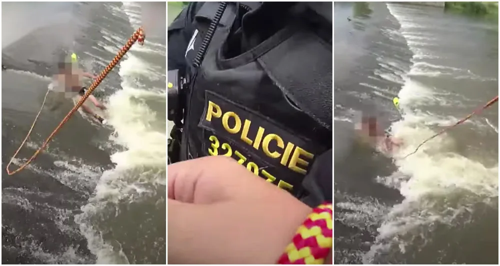 VIDEO: Policisté tahali z řeky prochladlého a vyčerpaného muže, ve vodě byl několik hodin