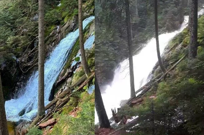 Největší šumavský vodopád Bílá strž po vydatných deštích pořádně zmohutněl