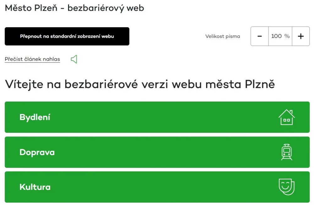 Přehlednější web pro seniory a občany s handicapem spustilo město Plzeň. Nabízí i funkci čtení textu nahlas