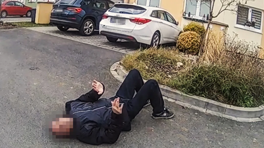 Z muže ležícího v dešti a v zimě na chodníku se vyklubal velký humorista a vtipálek. Akci ukončil na záchytce