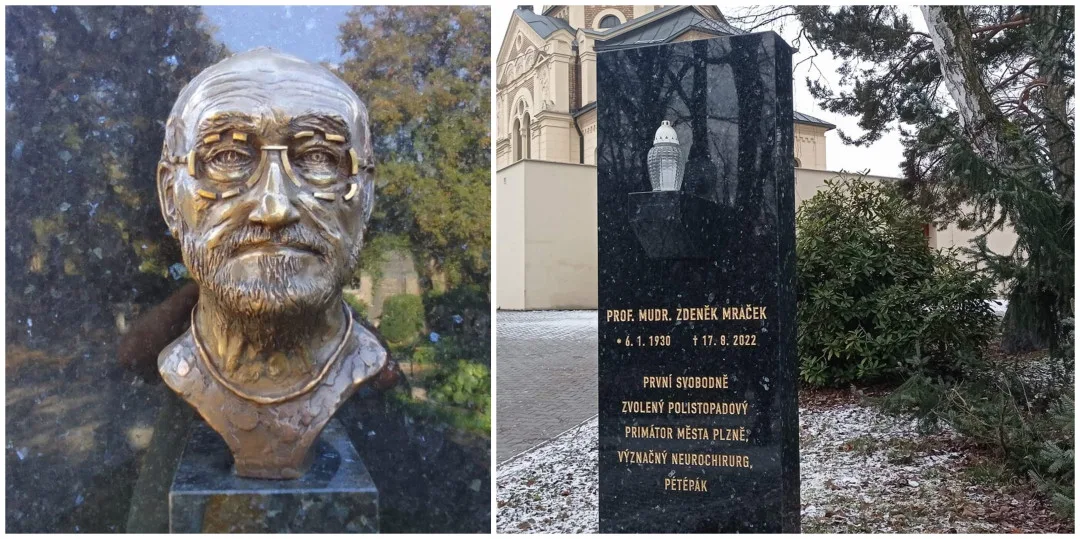 Zloděj ukradl z čestného hrobu bronzovou bustu porevolučního primátora Zdeňka Mračka,foto: Daniel Jahn