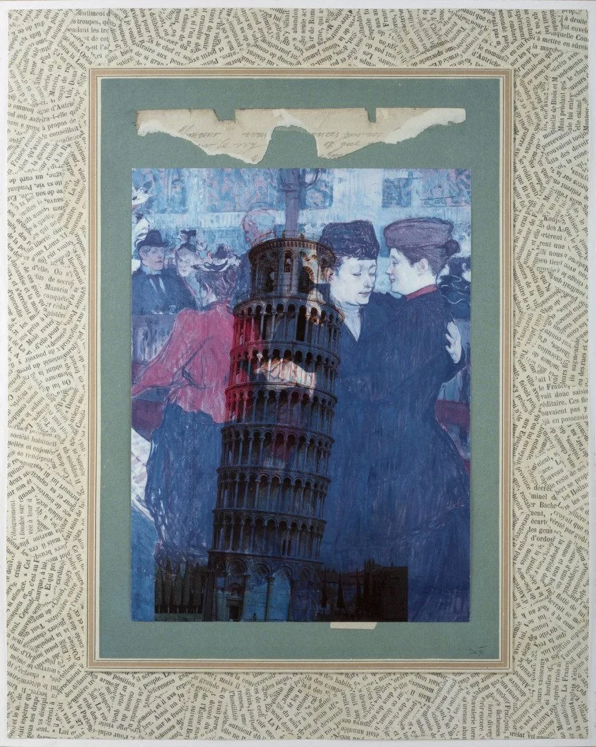 Jiří Kolář, Tančící věž, 1990, muchláž, chiasmáž, koláž, ZČG