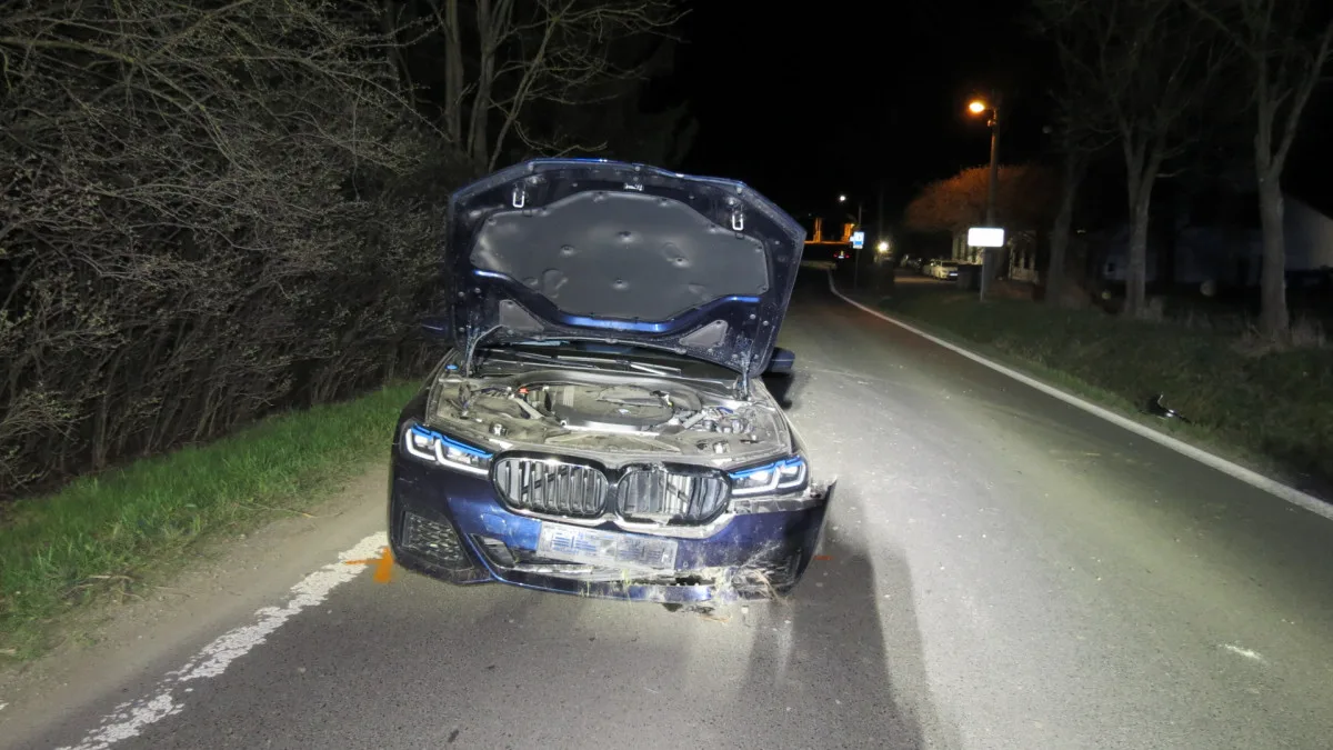 Opilý řidič BMW zdemoloval auto a proletěl cedulí na konci obce. Pak utekl domů, kde ho vypátral služební pes