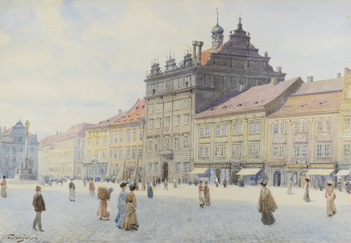 Václav Jansa, Severní strana náměstí Republiky s radnicí (z cyklu Stará Plzeň), 1905